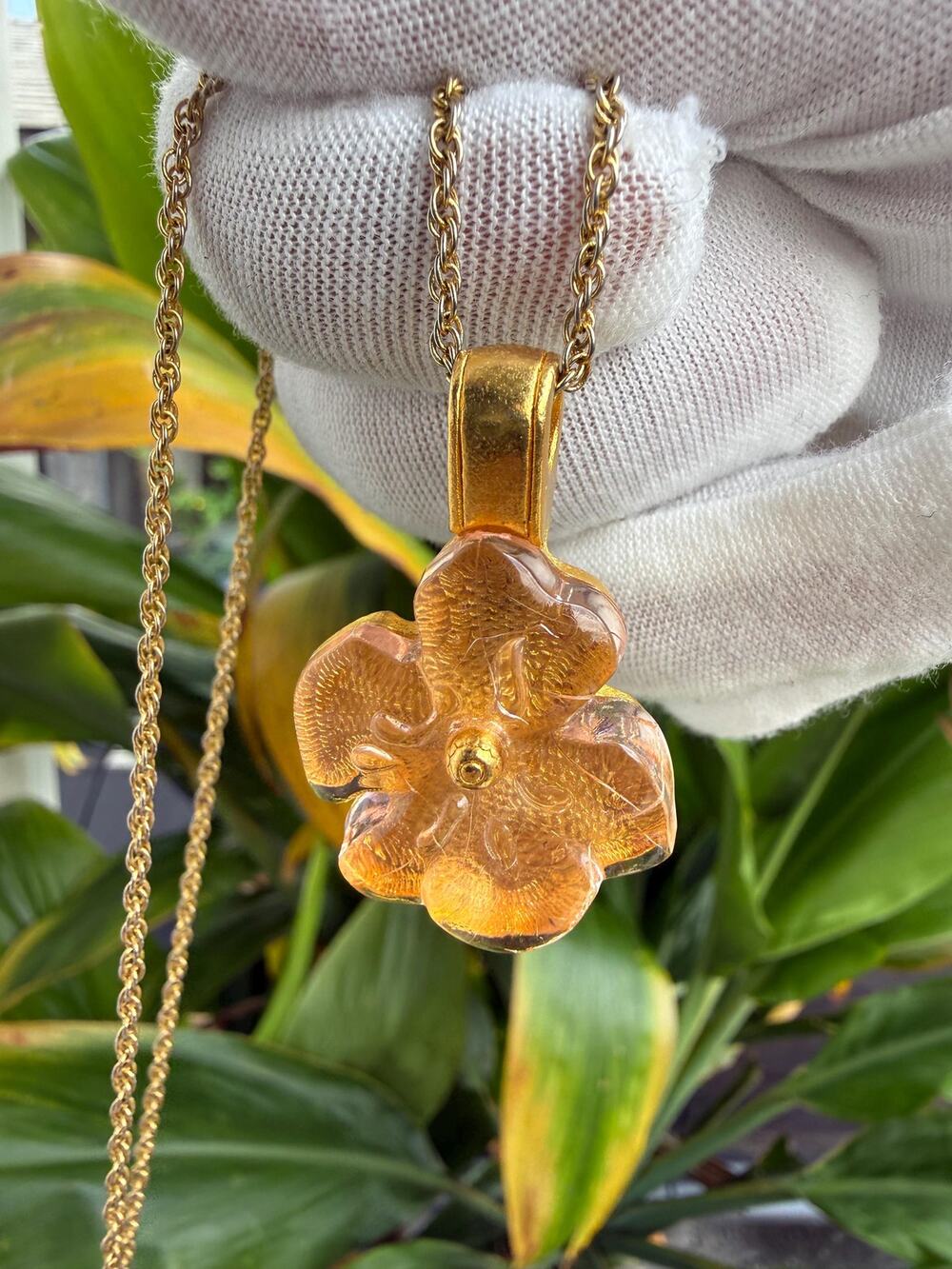 Vintage Givenchy Amber Flower Pendant Charm Authentic